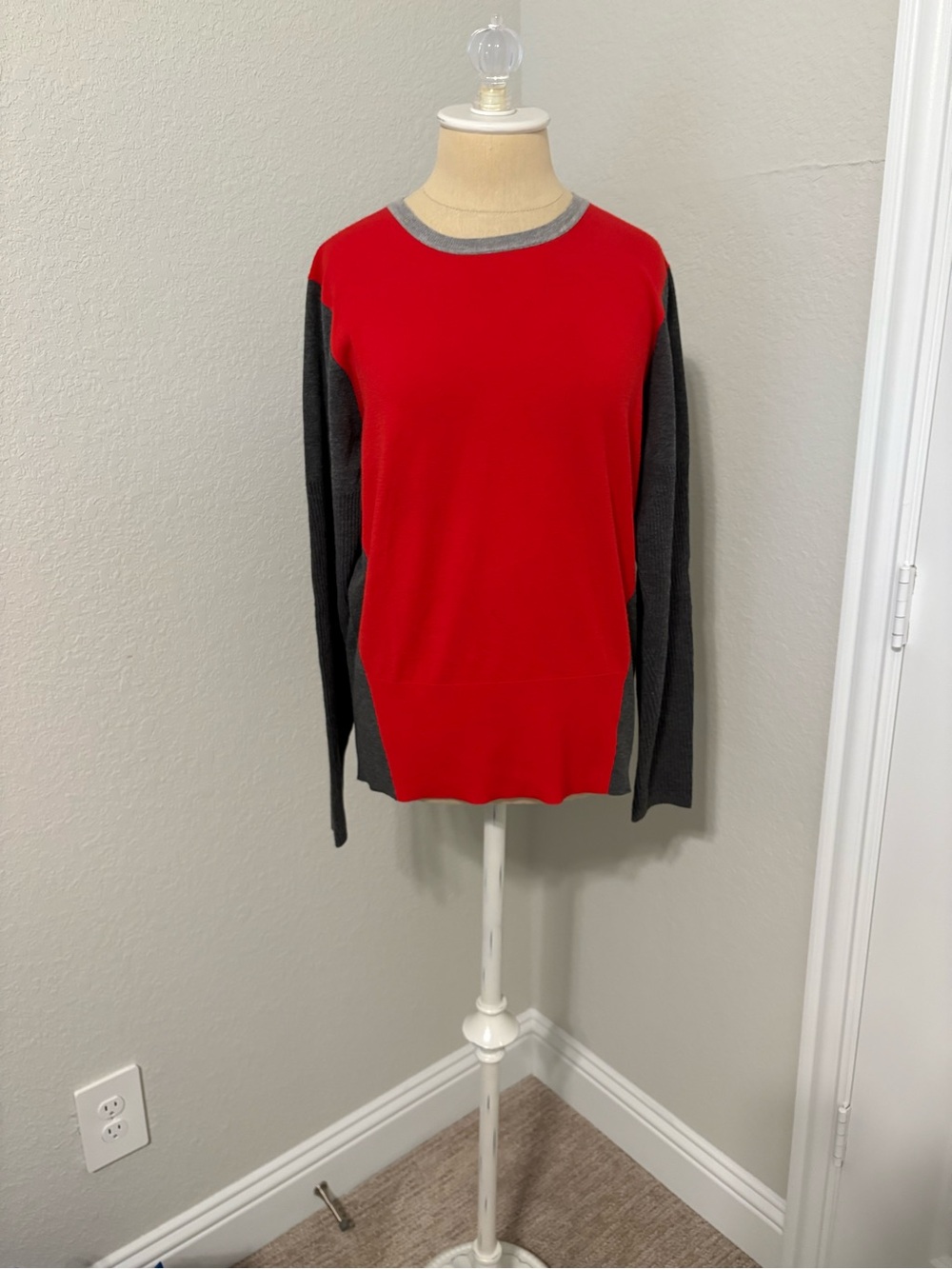 Carlisle Red and Charcoal Colorblock Crewneck Sweater